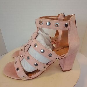 COMFORTVIEW Pink Studded Open Toe Block Heel Ankle Sandal Women's Size 7M